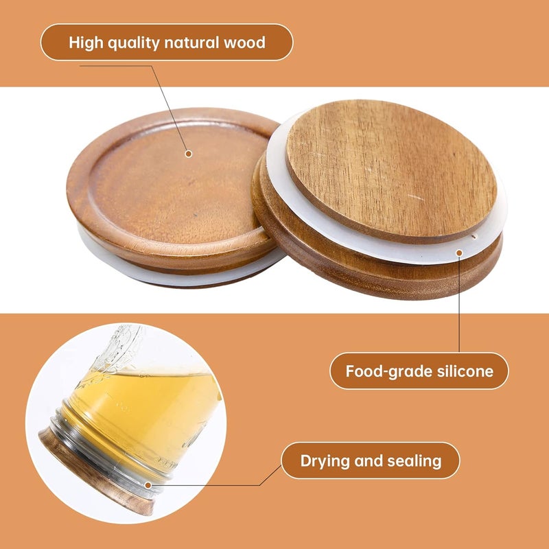 DingCo 6 Pack Regular Mouth Mason Jar Lids Reusable canning lids Acacia Wooden mason jar Lids with Airtight Silicone Seal, Brown (6PCS Regular Lids) - Image 4